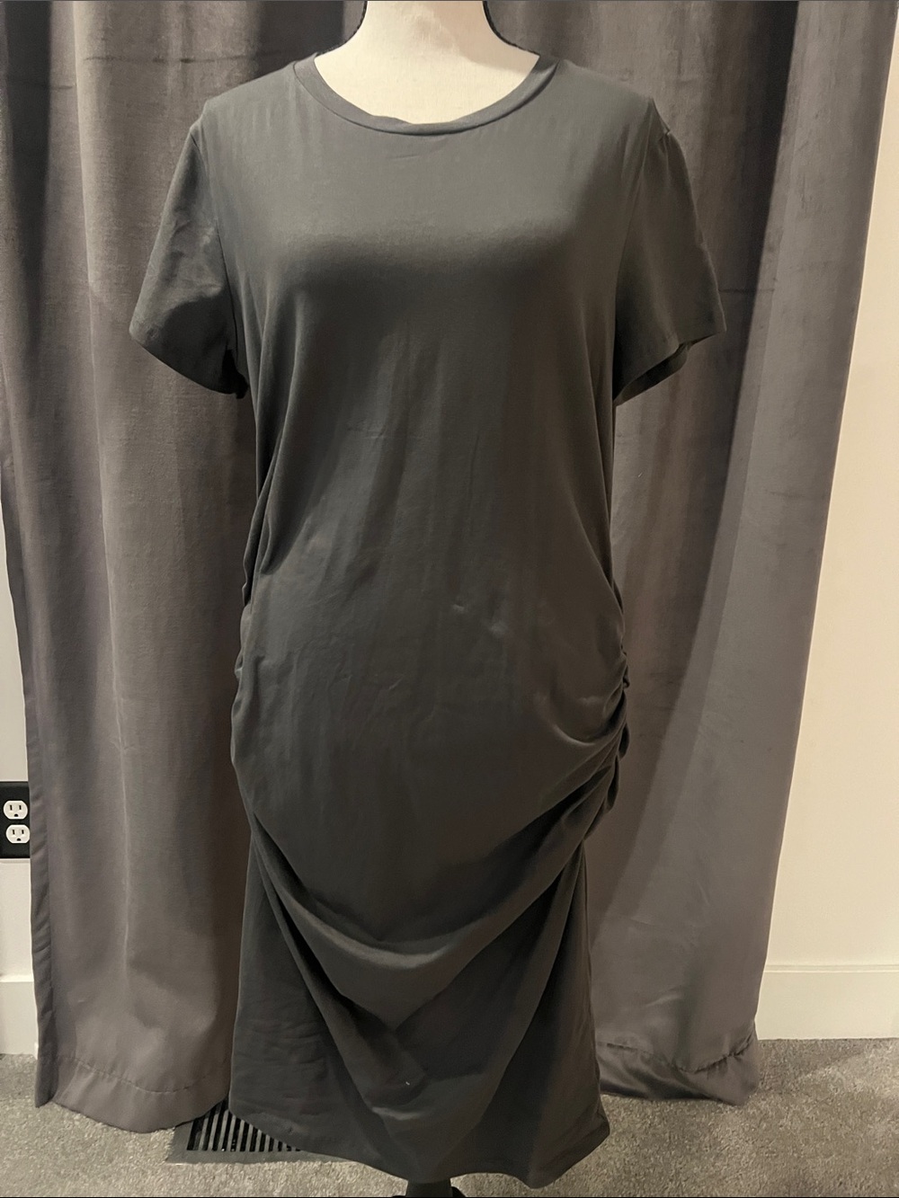 Amazon Women’s Short Sleeve Ruched Midi Dress - Charcoal Gray